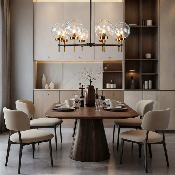 Mid-Century Modern Blown Glass Globe Chandelier - Adjustable Height with Two-Toned Metals for Dining Room, Living Room, and Sitting Room Lighting