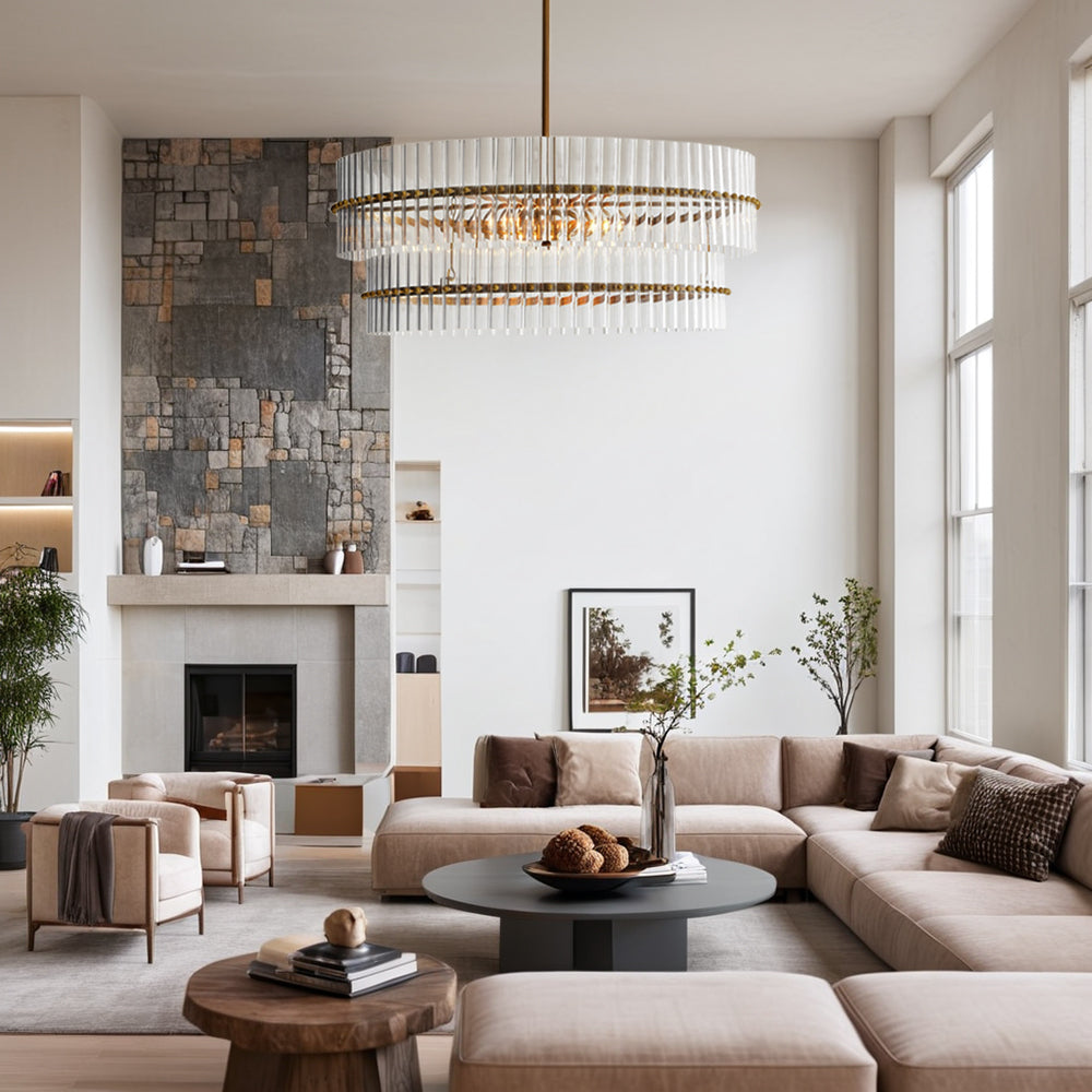 Mallory Crystal elegant retro brass round chandelier pure crystal created for living room, kitchen