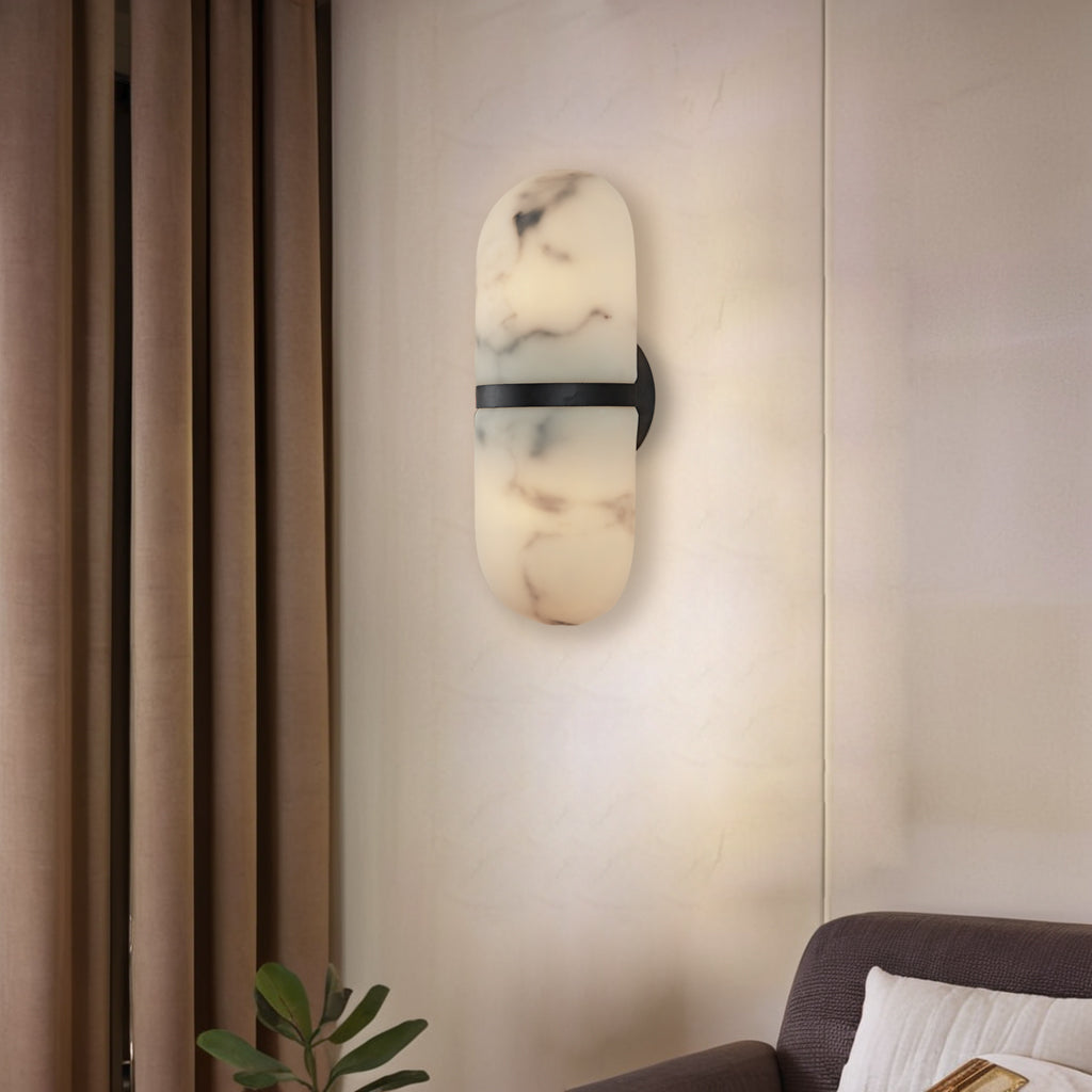 Alabaster Metal Damp Rated Hardwire Sconce - Alabaster and Metal Construction - Ideal for Wall Sconces, Bathroom Sconce, Kitchen Sconce, and Exterior Wall Lights