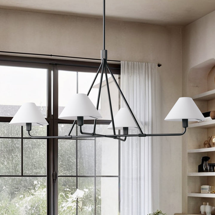 Architectural Tapered Shades Chandelier: Angular, Contract Grade Design with Sophisticated Tapered Shades for Dining Room, Living Room, and Bedroom Lighting