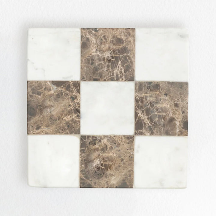 Dual Marble Classic Tic-Tac-Toe Board - Handmade Decorative Board with Baswara and Italian Brown Marble - Perfect for Marble Tic Tac Toe Game and Marble Board Tabletop Games