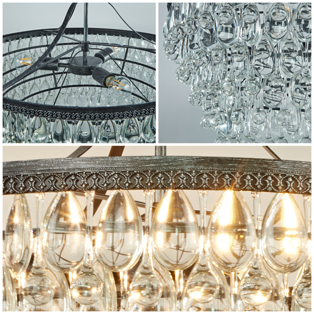 Vintage Crystal Raindrop Elegance Chandelier - Faceted-Glass Crystals and Rain Drops Display for Dining Room and Living Room Lighting