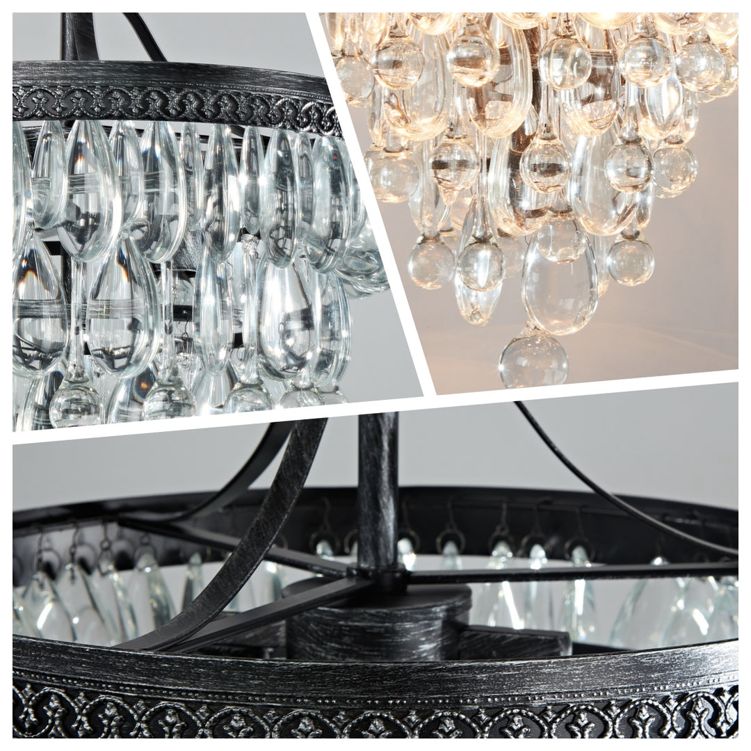 Vintage Crystal Raindrop Elegance Chandelier - Faceted-Glass Crystals and Rain Drops Display for Dining Room and Living Room Lighting