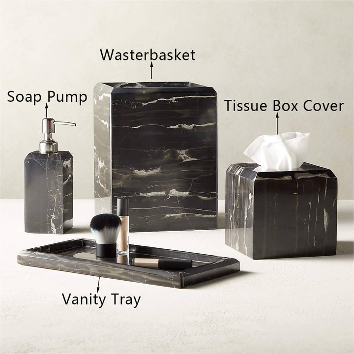 Silver Dragon Marble Luxe Bath Accessories with Soft Sheen for Elegant Bathroom