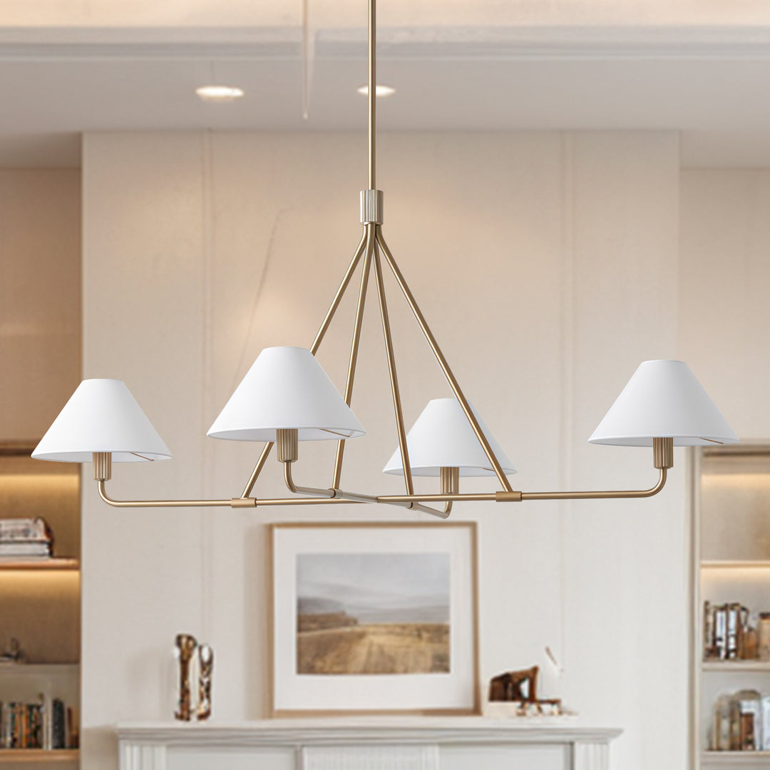 Architectural Tapered Shades Chandelier: Angular, Contract Grade Design with Sophisticated Tapered Shades for Dining Room, Living Room, and Bedroom Lighting