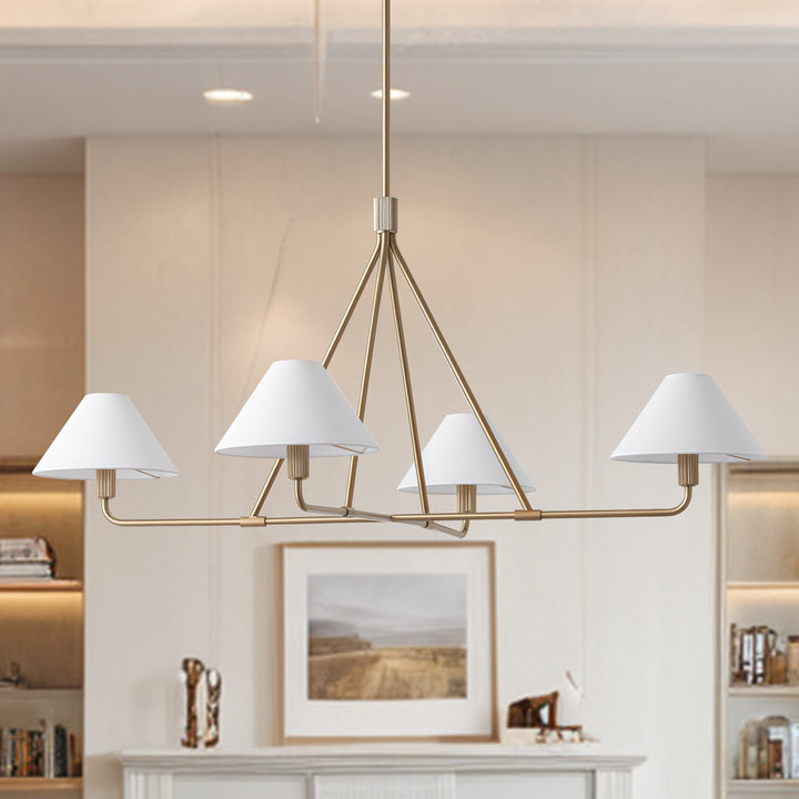Architectural Tapered Shades Chandelier: Angular, Contract Grade Design with Sophisticated Tapered Shades for Dining Room, Living Room, and Bedroom Lighting