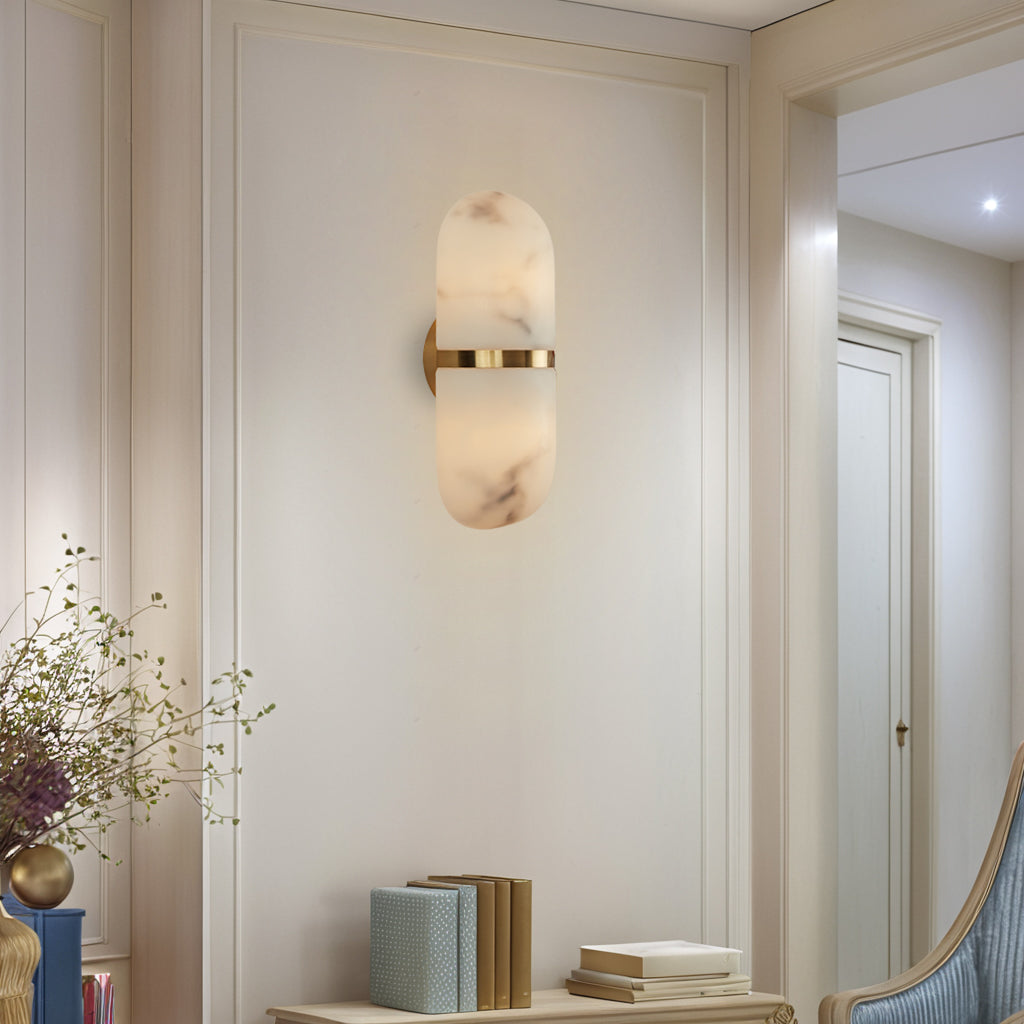 Alabaster Metal Damp Rated Hardwire Sconce - Alabaster and Metal Construction - Ideal for Wall Sconces, Bathroom Sconce, Kitchen Sconce, and Exterior Wall Lights