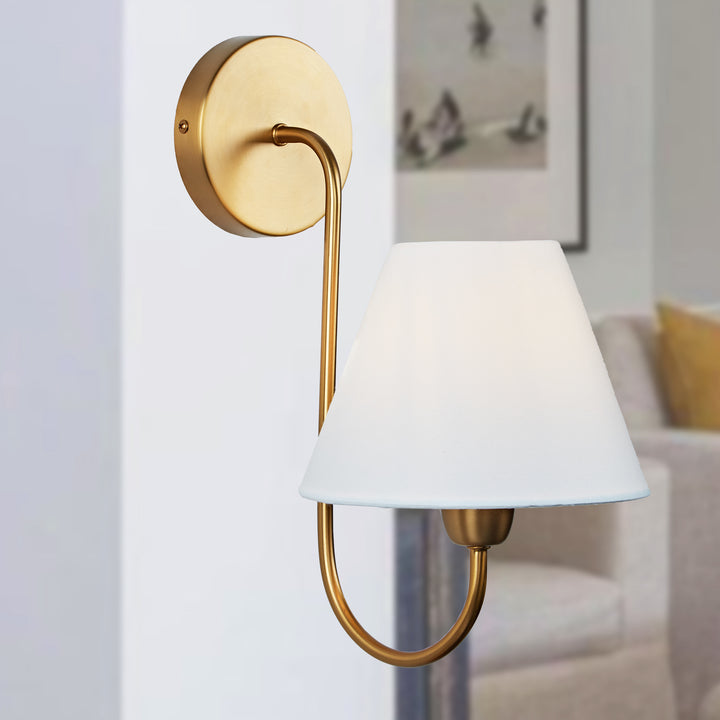 Gleaming Elegance Stainless Oil Rubbed Sconce - Durable Stainless Steel and Antique Brass with White Linen Shade - Ideal Wall Lights for Your Living Room