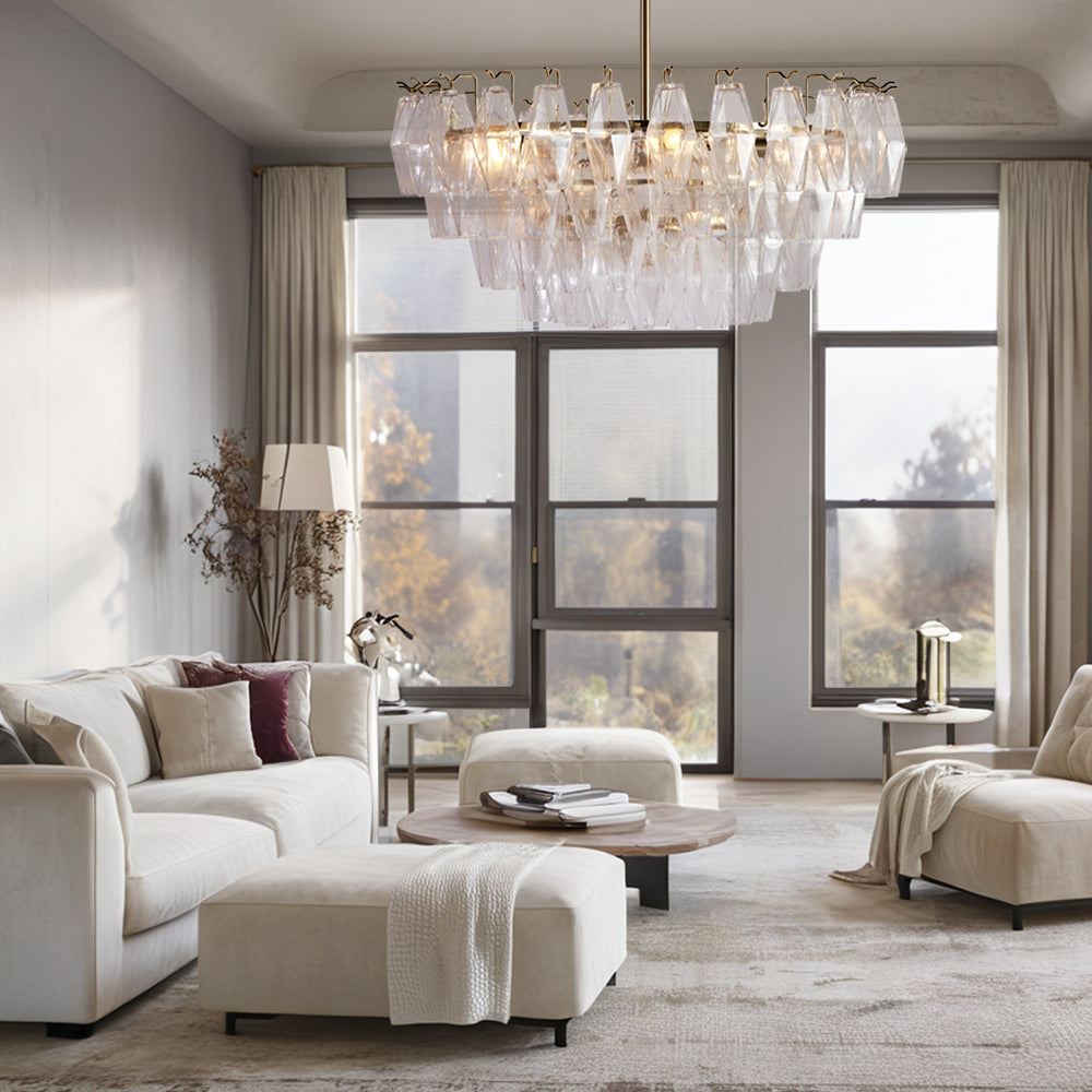 Crystal Elegance Chandelier with Fluted Accents ,Solid crystal design ,dining area light fixtures