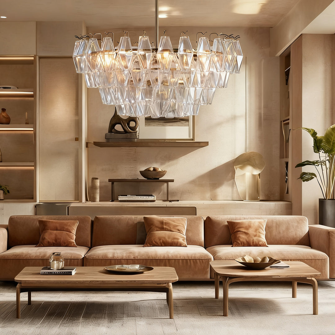 Crystal Elegance Chandelier with Fluted Accents ,Solid crystal design ,dining area light fixtures