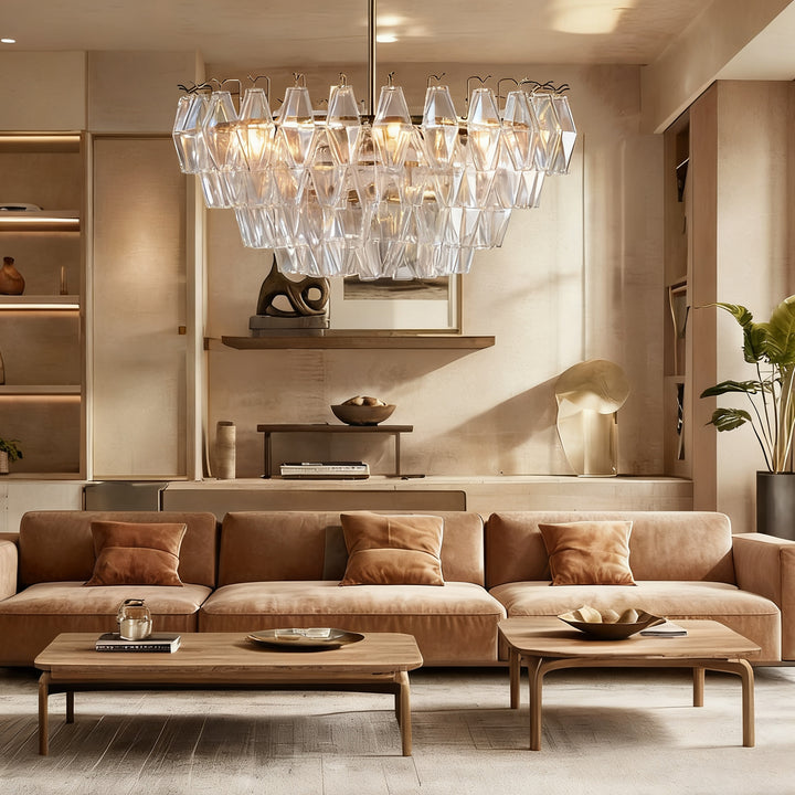 Crystal Elegance Chandelier with Fluted Accents ,Solid crystal design ,dining area light fixtures