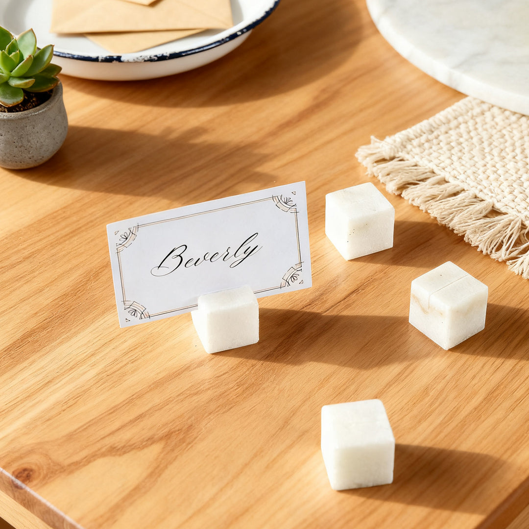Handcrafted Set of 4 Elegant Polished White Marble Place Card Holders,Place Card Holders,wooden place card holders