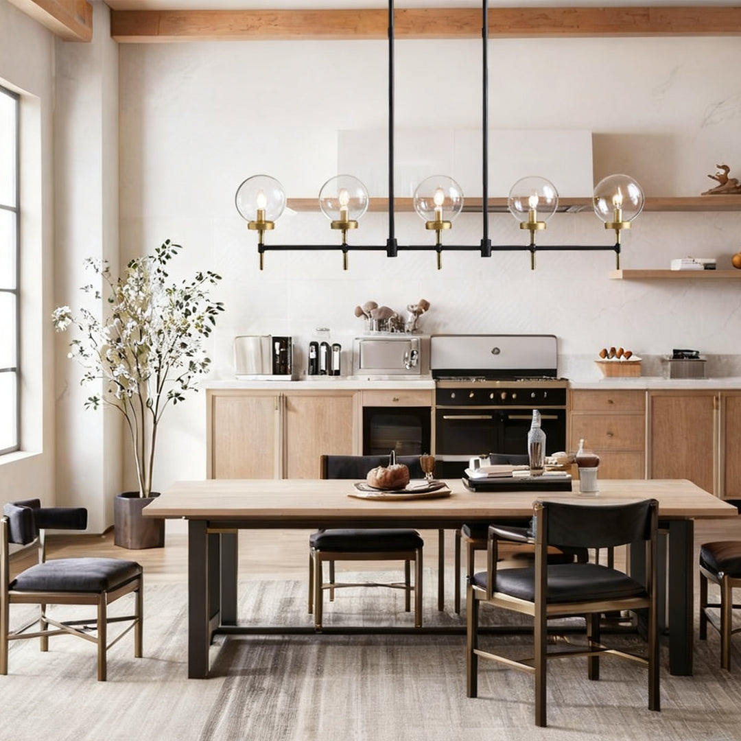 Camryn Glass Globe Linear Chandelier - Stylish Light Fixture for Dining Room and Living Room