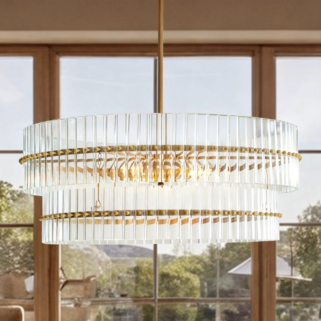 Mallory Crystal elegant retro brass round chandelier pure crystal created for living room, kitchen