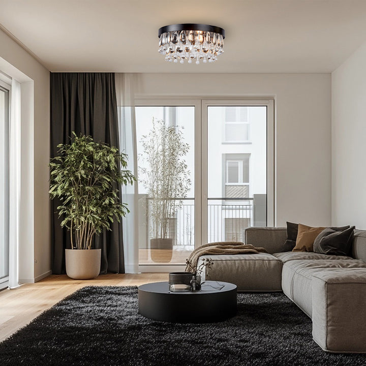 Crystal Glow Versa Flush Mount - Elegant Design with Crystal Droplets for Bedroom and Living Room Lighting