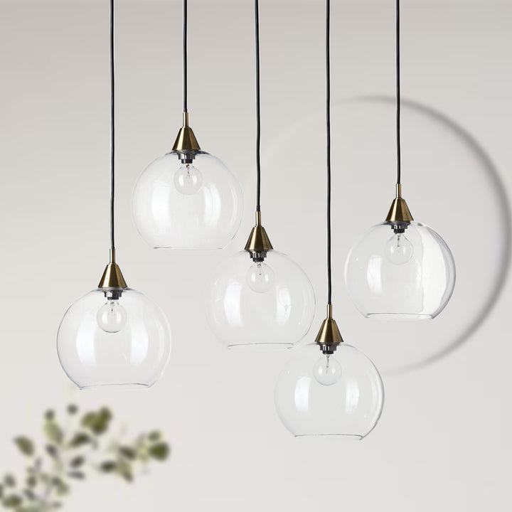 Industrial Modern Glass Globe Pendant - Sleek Chandelier with Clear Glass Shades, Suitable for Dining Room And Living Room