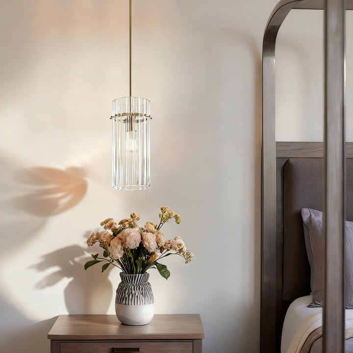 Crystal Fluted Finial Pendant with Tumbled Brass Finish - Hand-Blown Cut Crystal Clear Glass Shade with Fluted Effect and Finial Details for Living Room, Bedroom