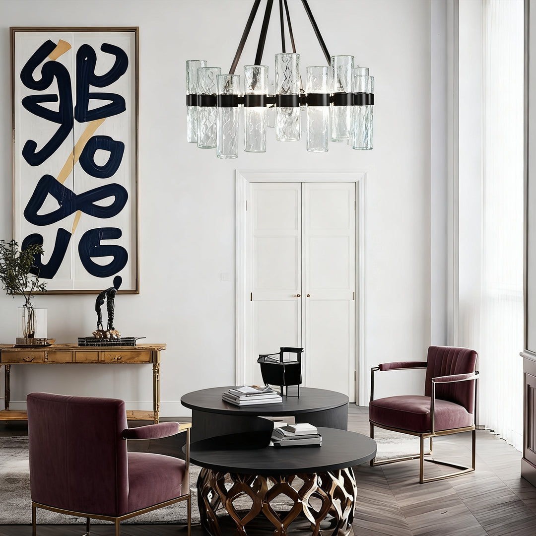 Penni Recycled Glass Chandelier - Elegant Art Deco Lighting Fixture - Perfect for Living Room Chandelier and Hanging Light Fixture