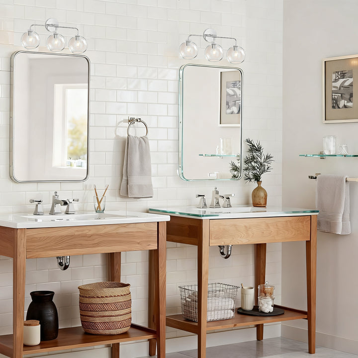 Blown Glass Steel Frame Triple Sconce Collection - Stylish Glass Sconce Options, Bathroom Sconces