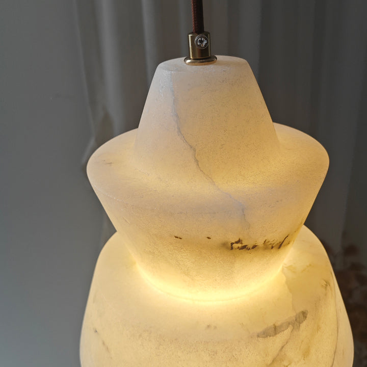 Alabaster Double Layer Marble Pendant - Elegant Hanging Pendant Light for Stylish Bedroom Decor and Warm Ambient Lighting