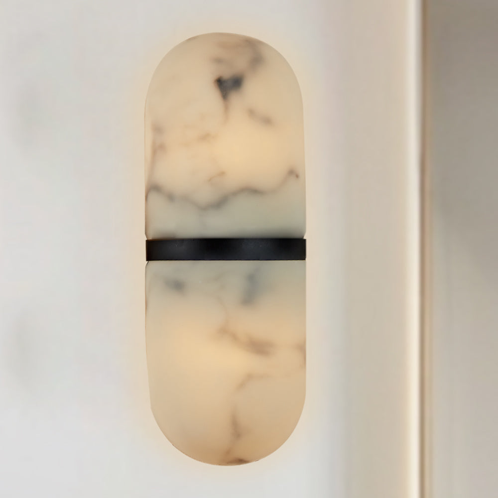 Alabaster Metal Damp Rated Hardwire Sconce - Alabaster and Metal Construction - Ideal for Wall Sconces, Bathroom Sconce, Kitchen Sconce, and Exterior Wall Lights
