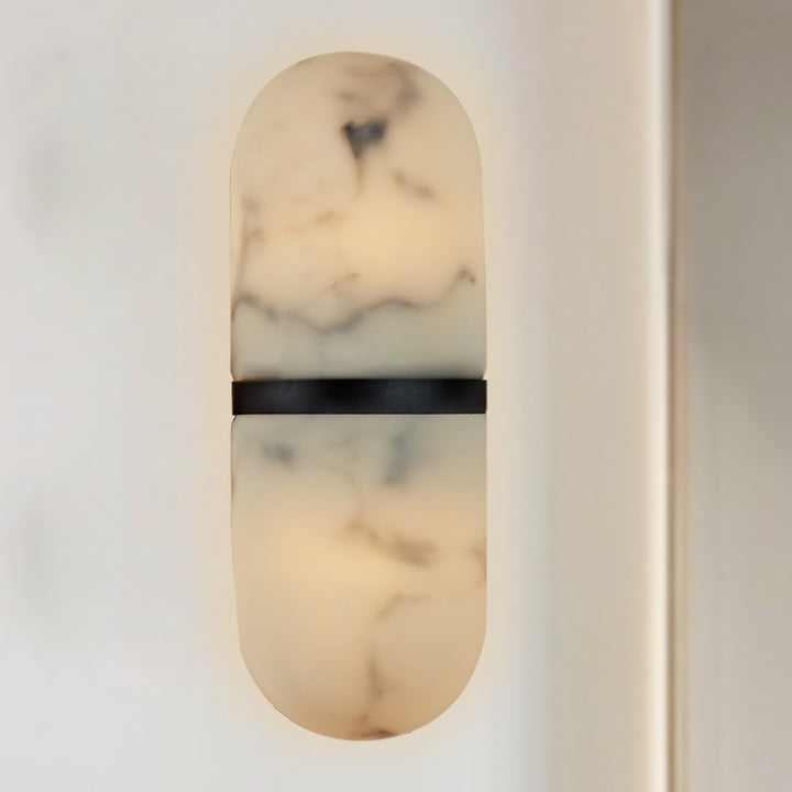 Alabaster Metal Damp Rated Hardwire Sconce - Alabaster and Metal Construction - Ideal for Wall Sconces, Bathroom Sconce, Kitchen Sconce, and Exterior Wall Lights