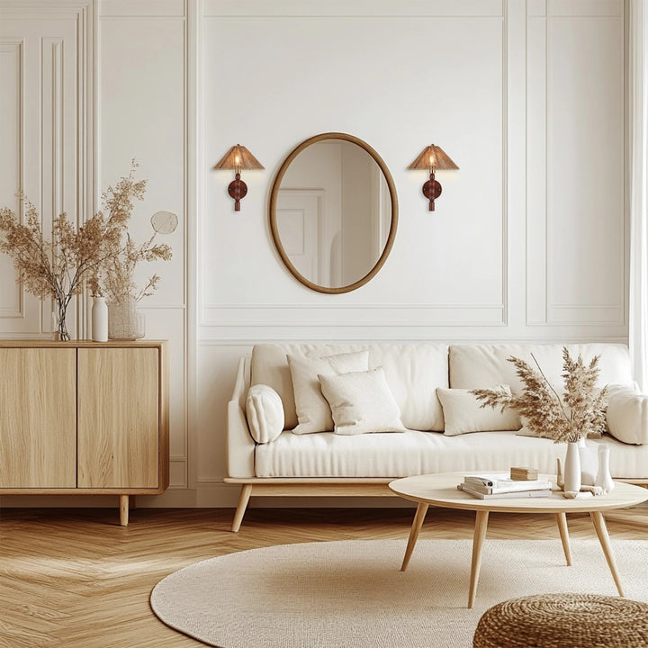 Samina Sconce - Modern Style with Handwoven jute and solid walnut - Perfect for Living Room, Dining Room and Enteyway