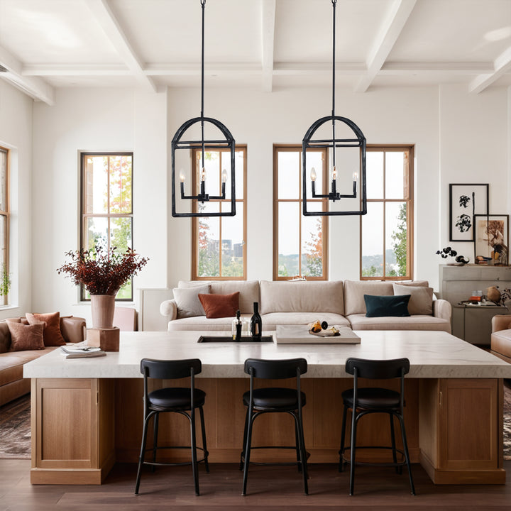 Modern Industrial Forged-Iron Pendant Light - Adjustable Height Hanging Light Fixtures, Suitable for Dining Room And Living Room