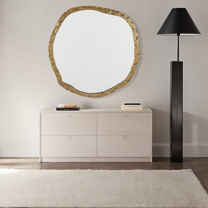 Artisan's Oversized Round Mirror with Rough-Hewn Black Aluminum Frame-Oversized round mirror