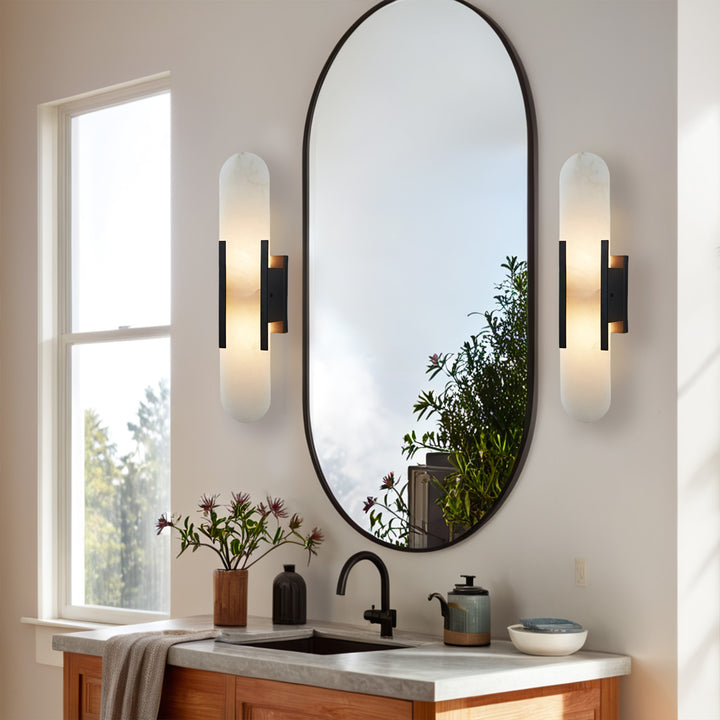 Alabaster Elegance Backplate Sconce - Elegant Alabaster Design with Stunning Finishes - Perfect for Bathroom Sconce