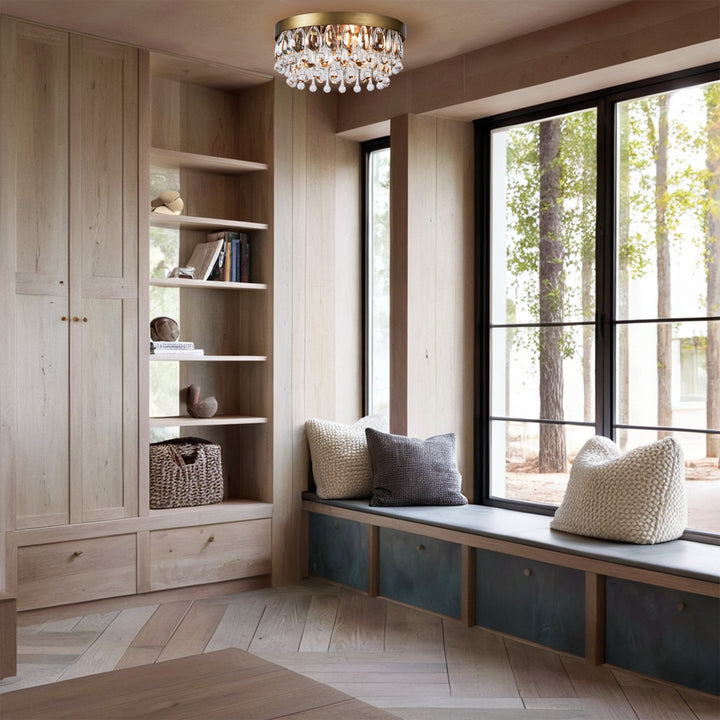 Crystal Glow Versa Flush Mount - Elegant Design with Crystal Droplets for Bedroom and Living Room Lighting