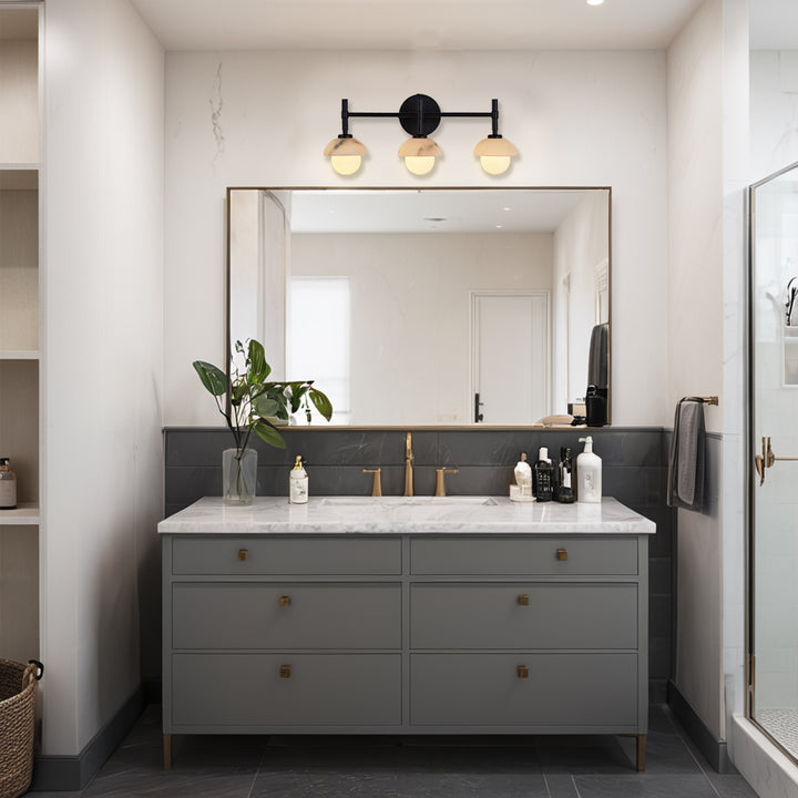 Opulent Glow Hand-Carved Alabaster Bathroom Sconce with Opal Shades - Elegant Light Fixture