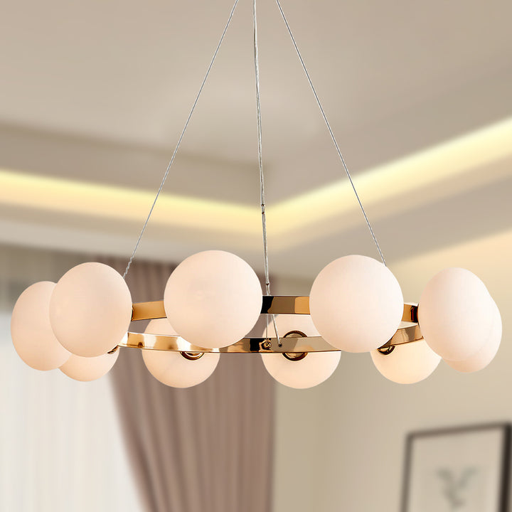 Radiant Opulence Polished Champagne Living Room Chandelier - Gentle Radiance and Reflective Iron Frame