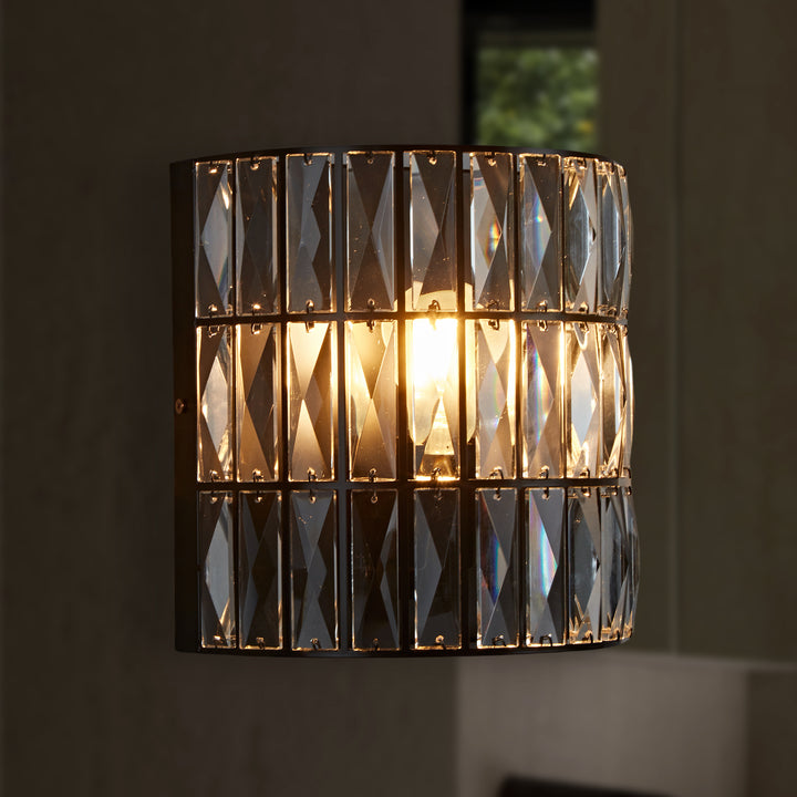 Antique Bronze Finish Crystal Sconce - Prismatic Display with Faceted Glass, Perfect for Lounge Room Wall Lights and Outdoor Wall Lamps