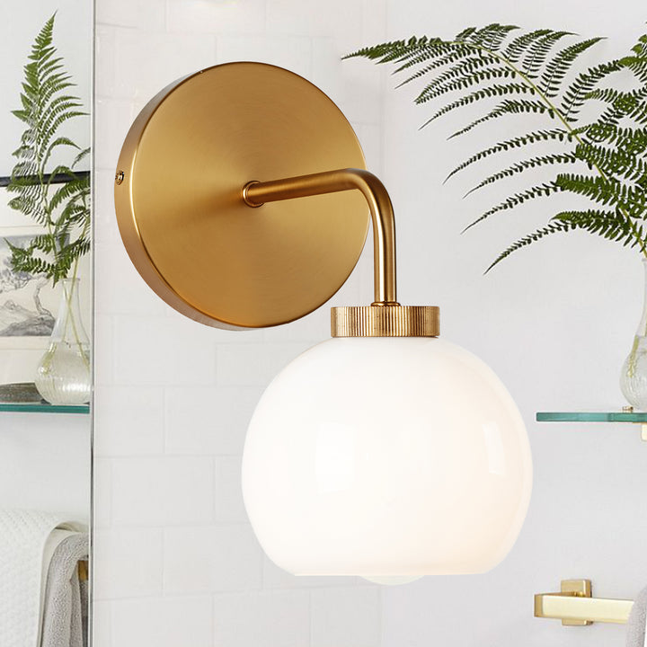 Blown Glass Steel Frame Single Sconce Collection- Stylish Wall Light Fixture, Bathroom Sconce