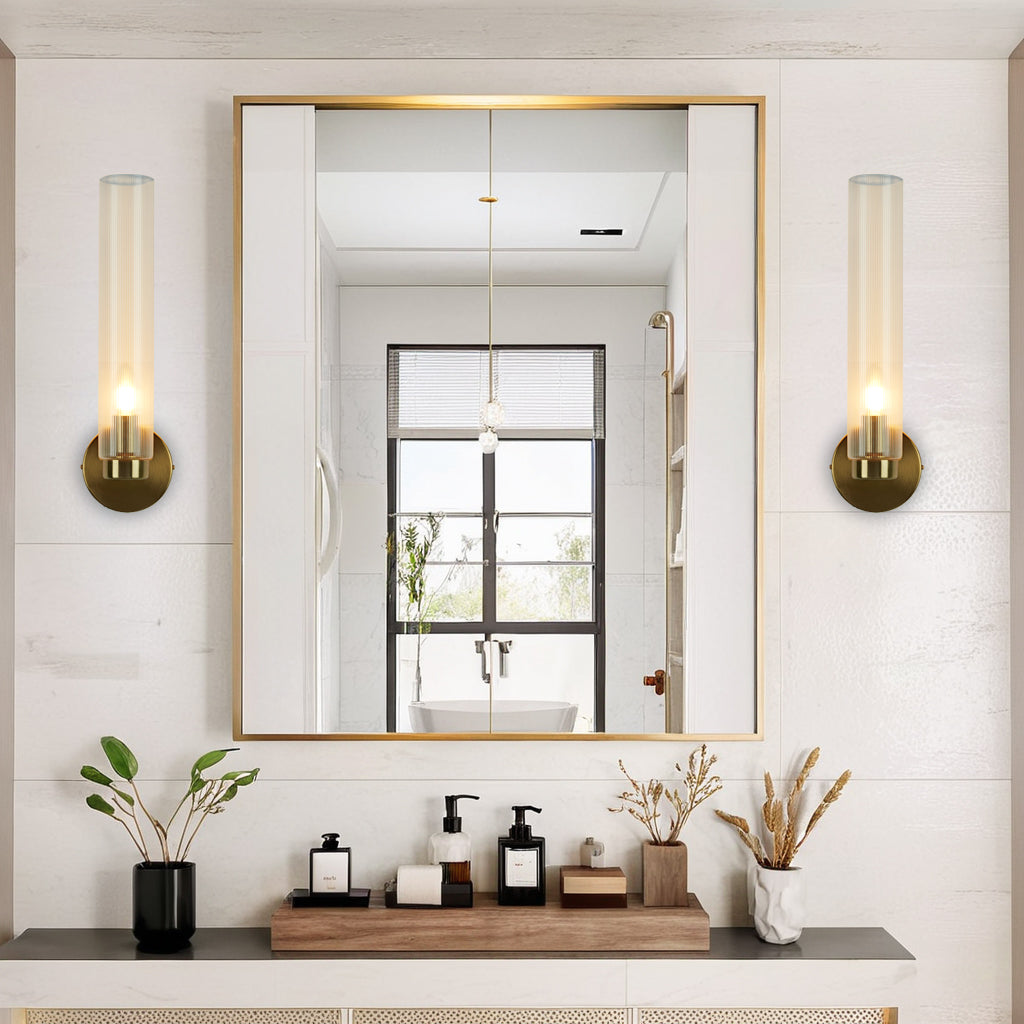 Radiant Fluted Glow Sconce - Elegant Bathroom Wall Lights with Fluted Glass Shade, Suitable for Your Makeup Lighting Mirror in the Bathroom