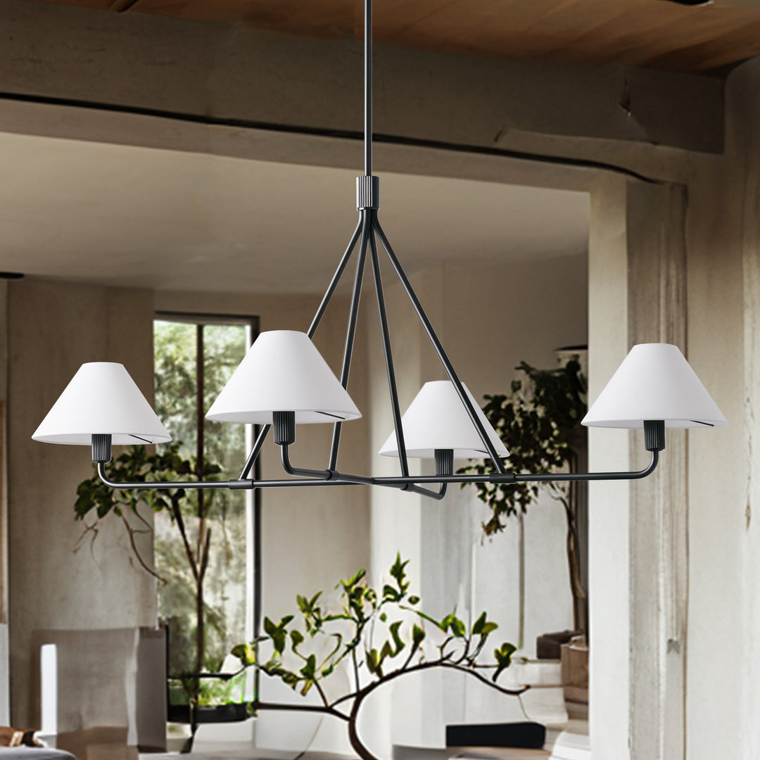 Architectural Tapered Shades Chandelier: Angular, Contract Grade Design with Sophisticated Tapered Shades for Dining Room, Living Room, and Bedroom Lighting