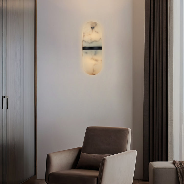 Alabaster Metal Damp Rated Hardwire Sconce - Alabaster and Metal Construction - Ideal for Wall Sconces, Bathroom Sconce, Kitchen Sconce, and Exterior Wall Lights