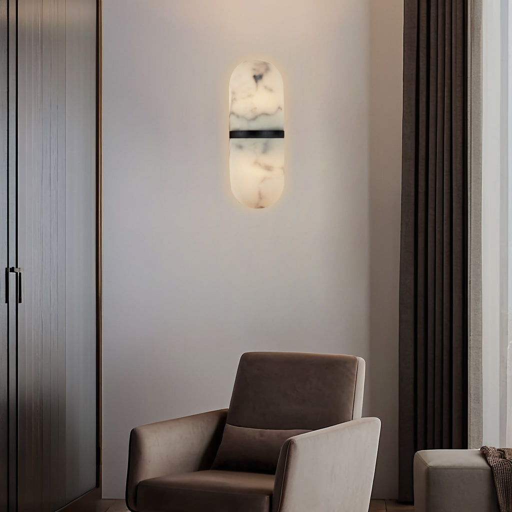 Alabaster Metal Damp Rated Hardwire Sconce - Alabaster and Metal Construction - Ideal for Wall Sconces, Bathroom Sconce, Kitchen Sconce, and Exterior Wall Lights