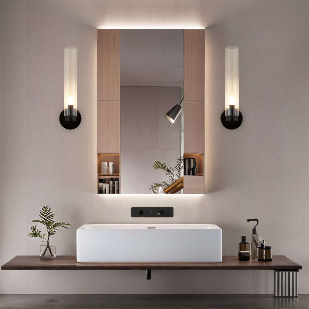 Radiant Fluted Glow Sconce - Elegant Bathroom Wall Lights with Fluted Glass Shade, Suitable for Your Makeup Lighting Mirror in the Bathroom