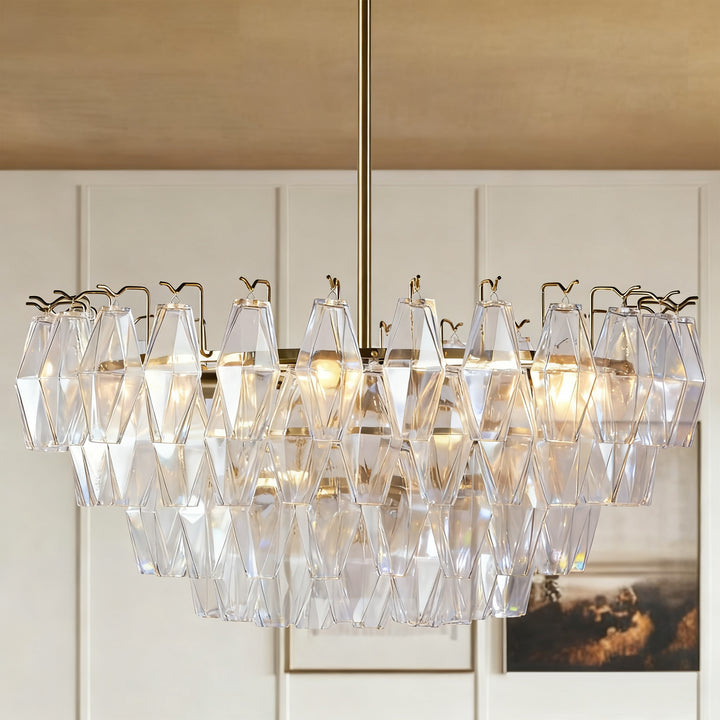 Crystal Elegance Chandelier with Fluted Accents ,Solid crystal design ,dining area light fixtures