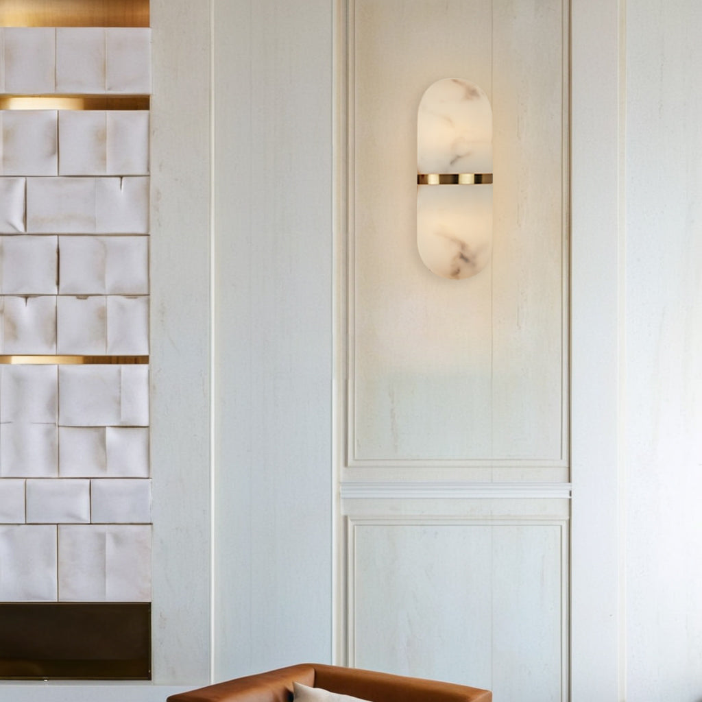 Alabaster Metal Damp Rated Hardwire Sconce - Alabaster and Metal Construction - Ideal for Wall Sconces, Bathroom Sconce, Kitchen Sconce, and Exterior Wall Lights