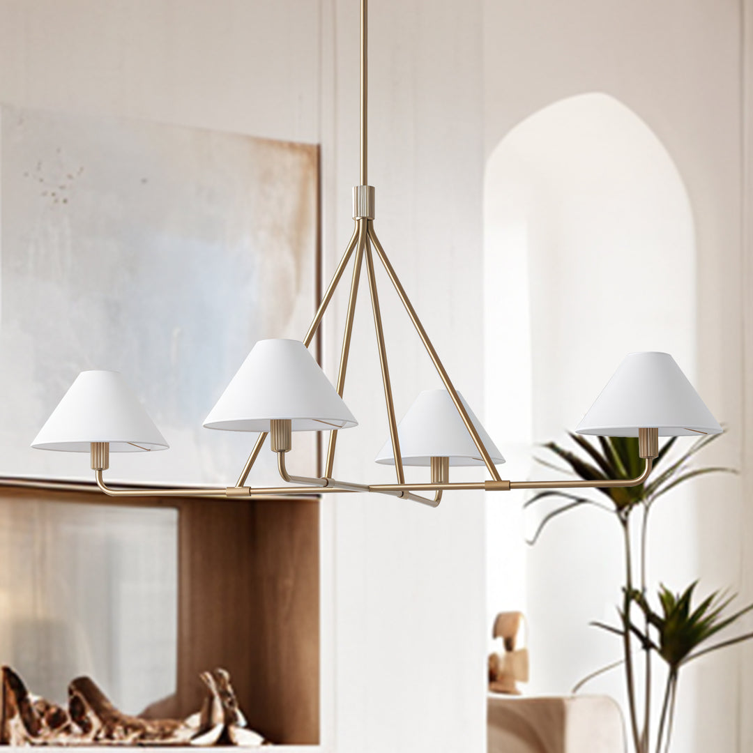 Architectural Tapered Shades Chandelier: Angular, Contract Grade Design with Sophisticated Tapered Shades for Dining Room, Living Room, and Bedroom Lighting