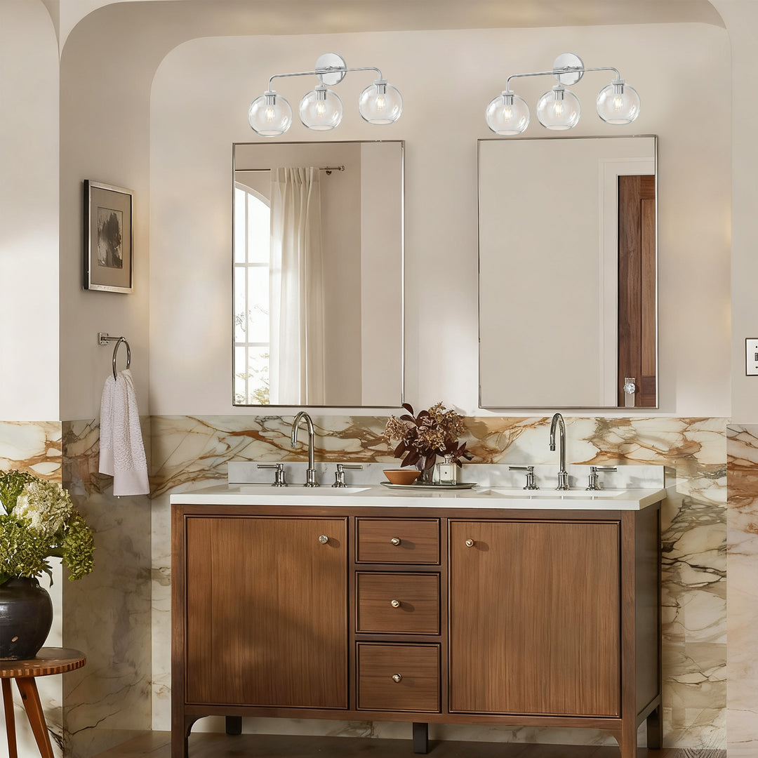 Blown Glass Steel Frame Triple Sconce Collection - Stylish Glass Sconce Options, Bathroom Sconces