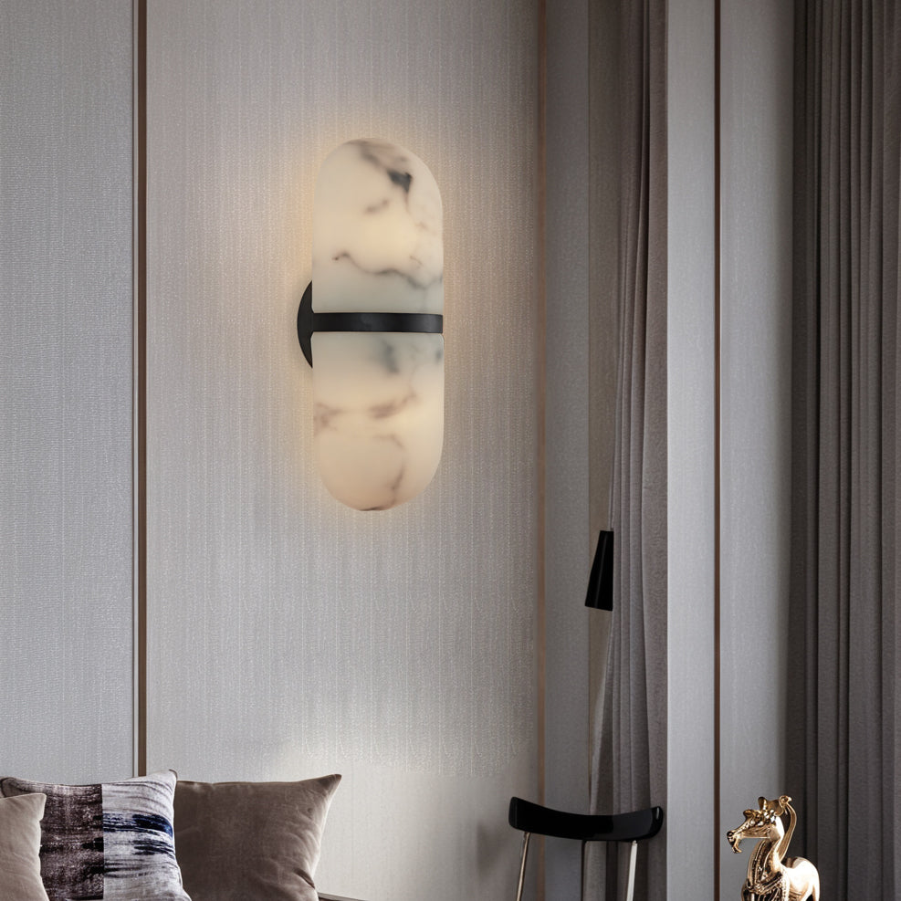 Alabaster Metal Damp Rated Hardwire Sconce - Alabaster and Metal Construction - Ideal for Wall Sconces, Bathroom Sconce, Kitchen Sconce, and Exterior Wall Lights