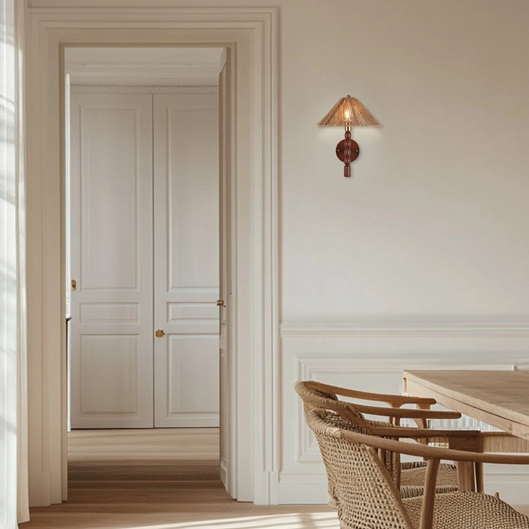 Samina Sconce - Modern Style with Handwoven jute and solid walnut - Perfect for Living Room, Dining Room and Enteyway