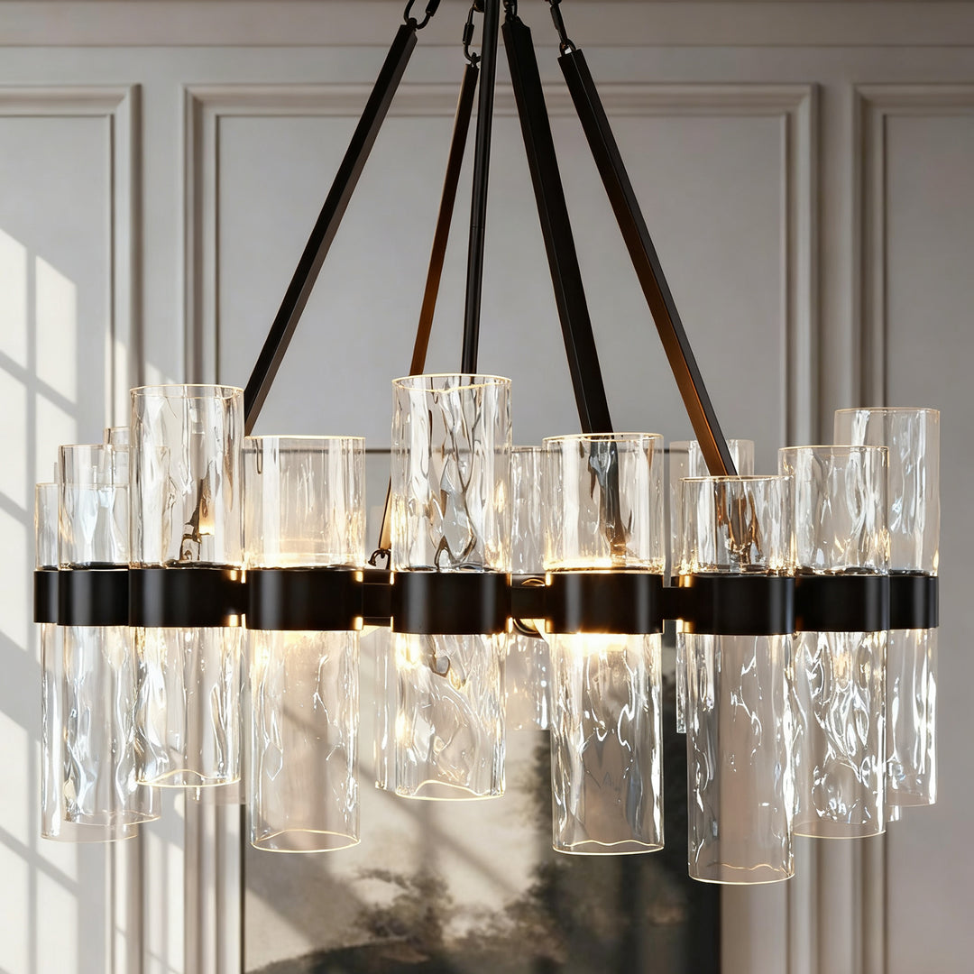 Penni Recycled Glass Chandelier - Elegant Art Deco Lighting Fixture - Perfect for Living Room Chandelier and Hanging Light Fixture