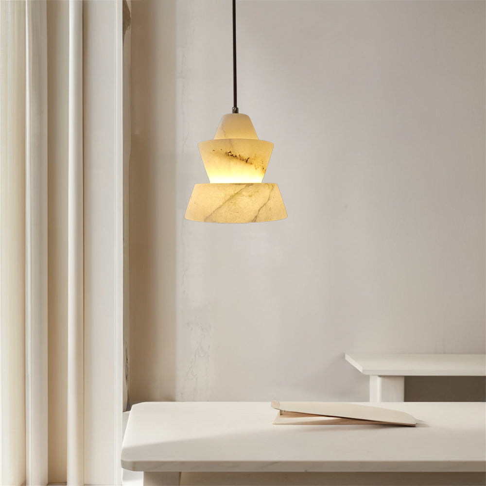 Alabaster Double Layer Marble Pendant - Elegant Hanging Pendant Light for Stylish Bedroom Decor and Warm Ambient Lighting