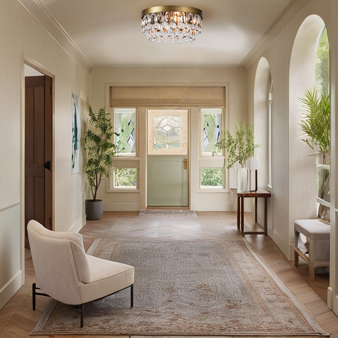 Crystal Glow Versa Flush Mount - Elegant Design with Crystal Droplets for Bedroom and Living Room Lighting