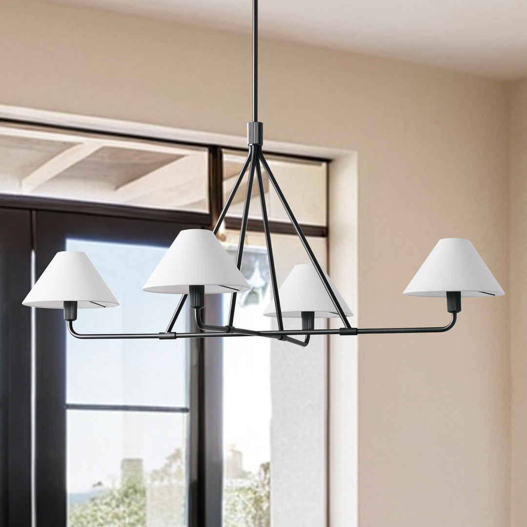 Architectural Tapered Shades Chandelier: Angular, Contract Grade Design with Sophisticated Tapered Shades for Dining Room, Living Room, and Bedroom Lighting